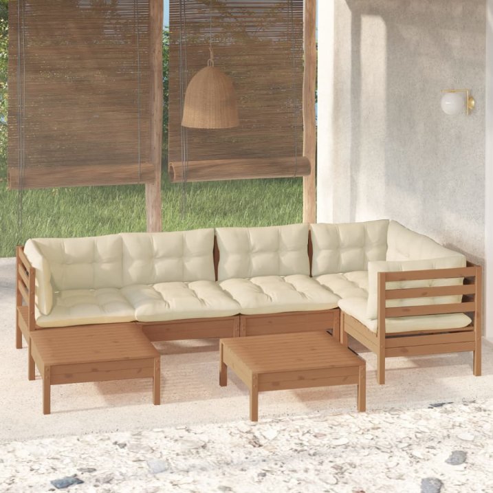 vidaXL 7 pcs conjunto lounge de jardim + almofadões cinza pinho maciço