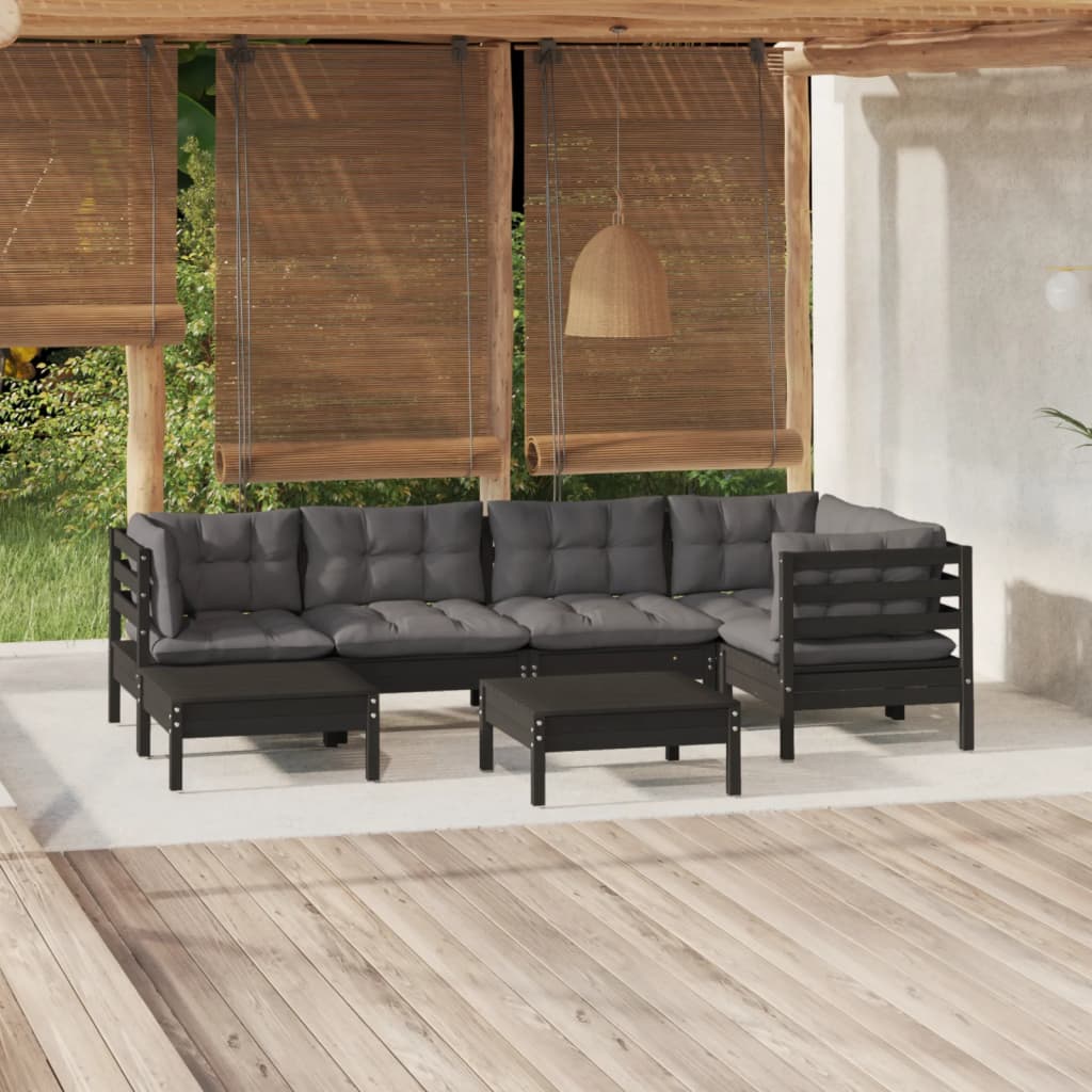 vidaXL 7 pcs conjunto lounge de jardim + almofadões cinza pinho maciço