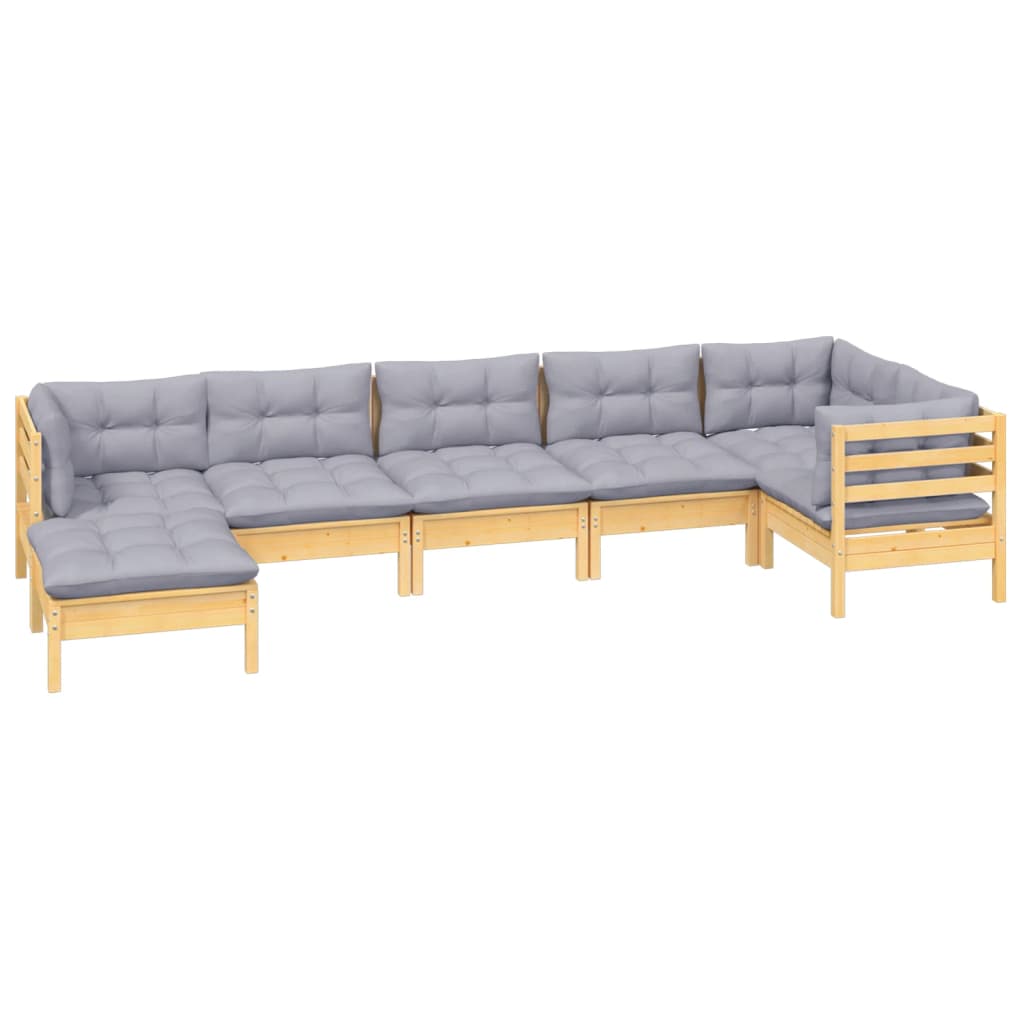 vidaXL 7 pcs conjunto lounge de jardim + almofadões cinza pinho maciço