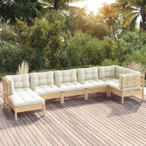 vidaXL 7 pcs conjunto lounge de jardim + almofadões cinza pinho maciço