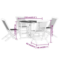 vidaXL 5 pcs conjunto jantar dobrável p/ exterior madeira teca maciça