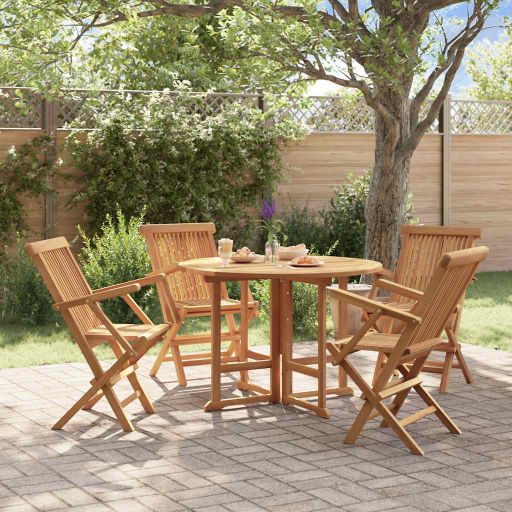 vidaXL 5 pcs conjunto jantar dobrável p/ exterior madeira teca maciça