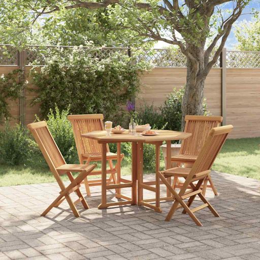 vidaXL 5 pcs conjunto jantar dobrável p/ exterior madeira teca maciça