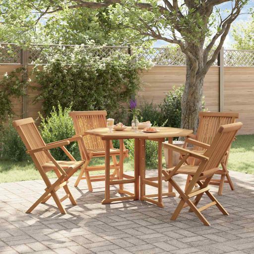 vidaXL 5 pcs conjunto jantar dobrável p/ exterior madeira teca maciça