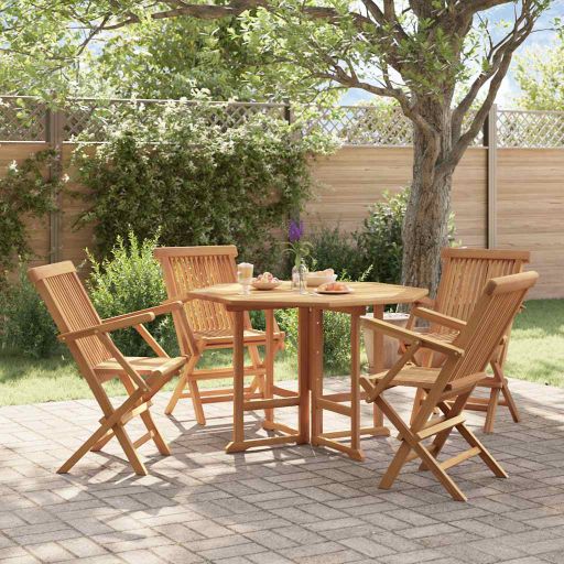vidaXL 5 pcs conjunto jantar dobrável p/ exterior madeira teca maciça