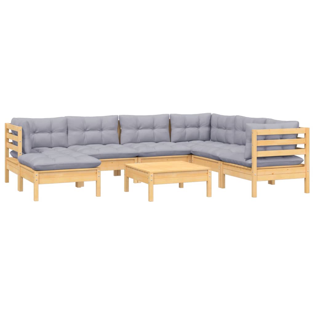 vidaXL 8 pcs conjunto lounge de jardim + almofadões cinza pinho maciço