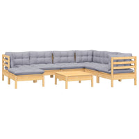 vidaXL 8 pcs conjunto lounge de jardim + almofadões cinza pinho maciço