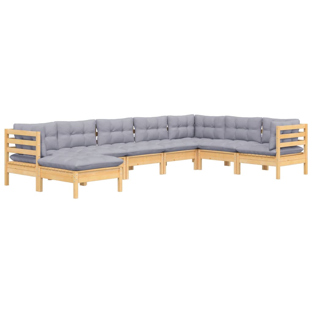 vidaXL 8 pcs conjunto lounge de jardim + almofadões cinza pinho maciço