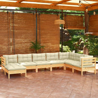 vidaXL 8 pcs conjunto lounge de jardim + almofadões cinza pinho maciço