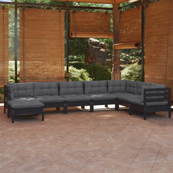 vidaXL 8 pcs conjunto lounge de jardim + almofadões cinza pinho maciço