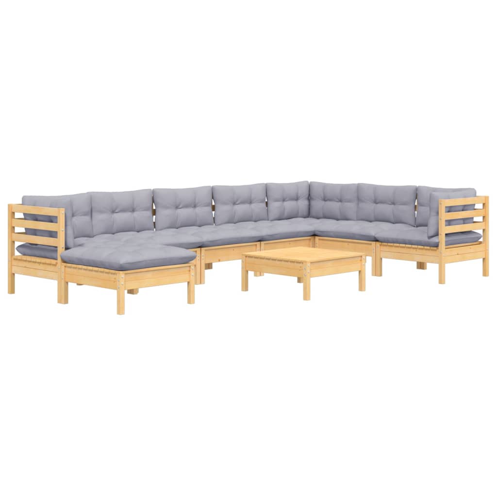 vidaXL 9 pcs conjunto lounge de jardim + almofadões cinza pinho maciço