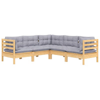 vidaXL 5 pcs conjunto lounge de jardim + almofadões cinza pinho maciço