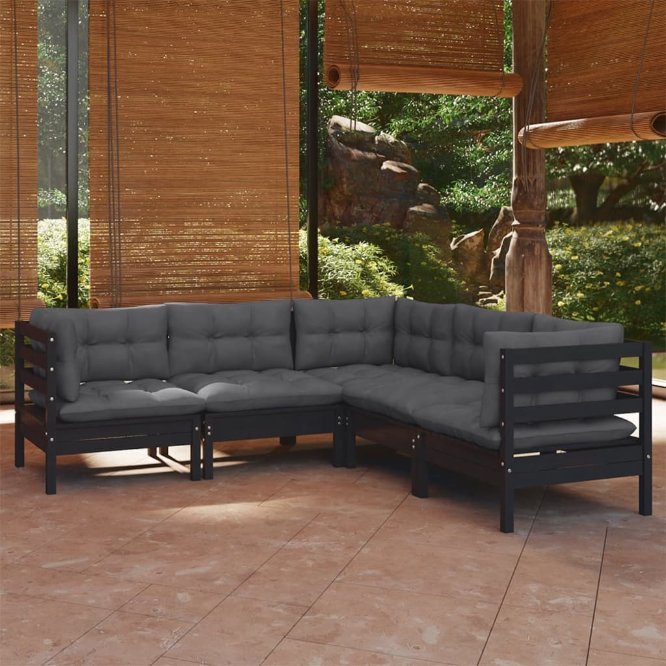 vidaXL 5 pcs conjunto lounge de jardim + almofadões cinza pinho maciço