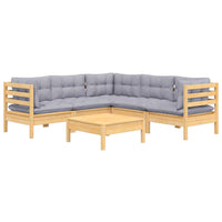 vidaXL 6 pcs conjunto lounge de jardim + almofadões cinza pinho maciço