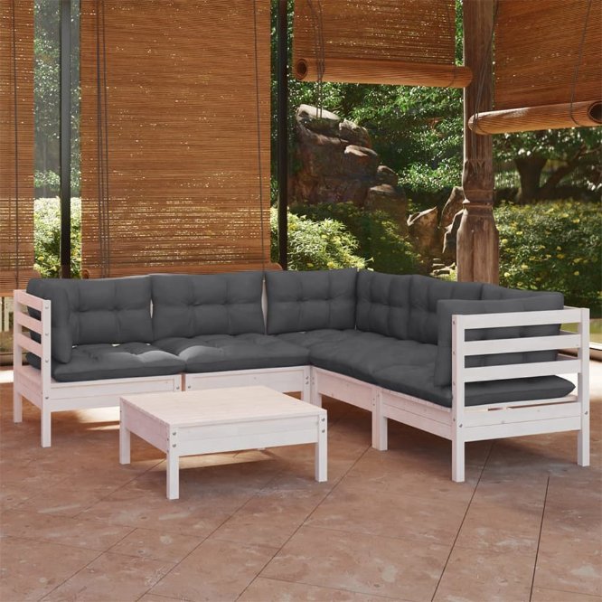 vidaXL 6 pcs conjunto lounge de jardim + almofadões cinza pinho maciço