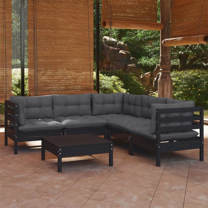 vidaXL 6 pcs conjunto lounge de jardim + almofadões cinza pinho maciço