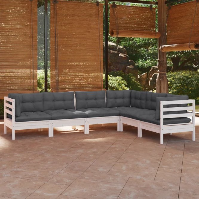 vidaXL 6 pcs conjunto lounge de jardim + almofadões cinza pinho maciço