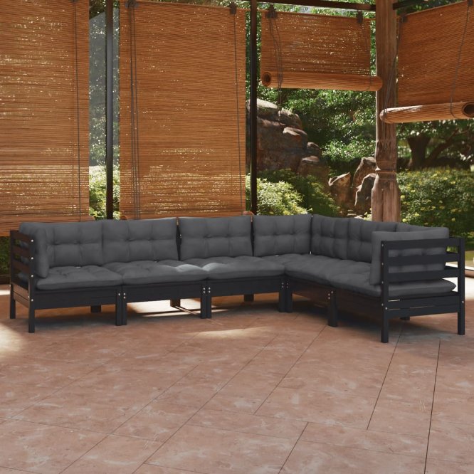 vidaXL 6 pcs conjunto lounge de jardim + almofadões cinza pinho maciço