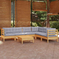vidaXL 7 pcs conjunto lounge de jardim + almofadões cinza pinho maciço