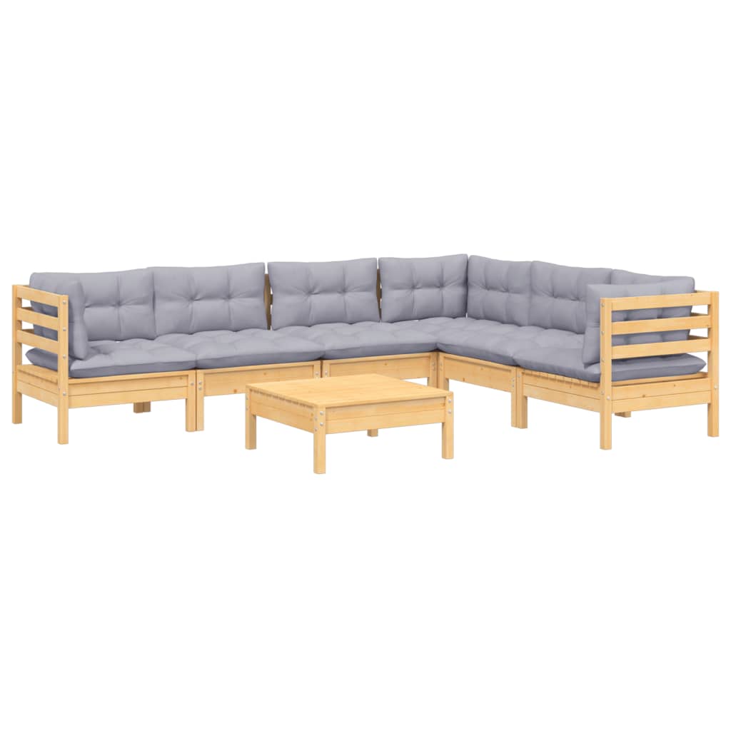 vidaXL 7 pcs conjunto lounge de jardim + almofadões cinza pinho maciço