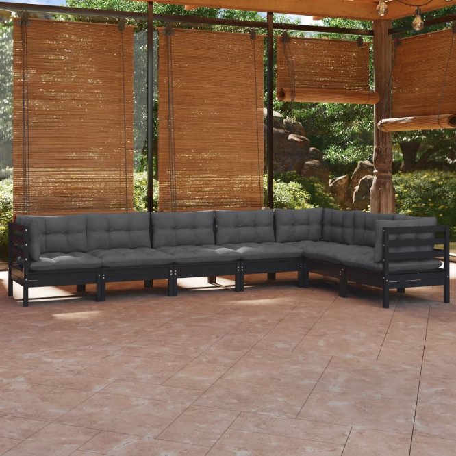vidaXL 7 pcs conjunto lounge de jardim + almofadões cinza pinho maciço