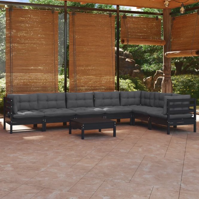 vidaXL 8 pcs conjunto lounge de jardim + almofadões cinza pinho maciço