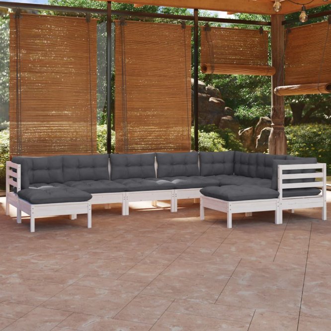 vidaXL 9 pcs conjunto lounge de jardim + almofadões cinza pinho maciço