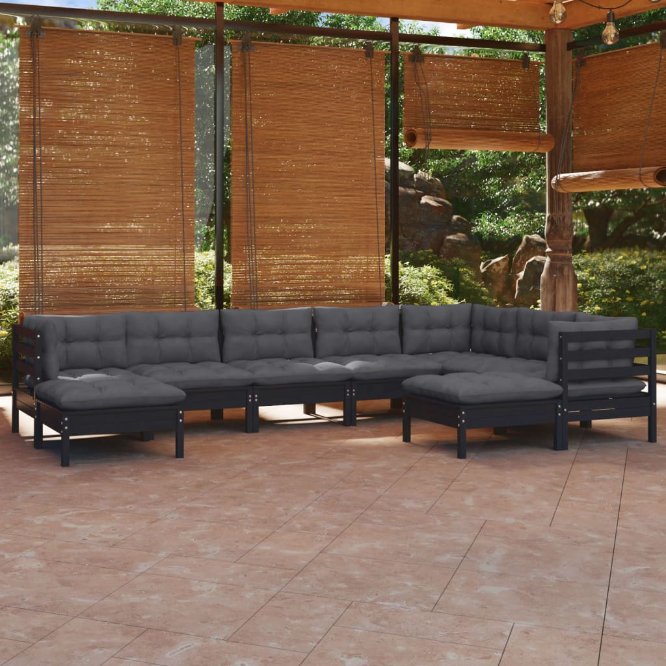 vidaXL 9 pcs conjunto lounge de jardim + almofadões cinza pinho maciço