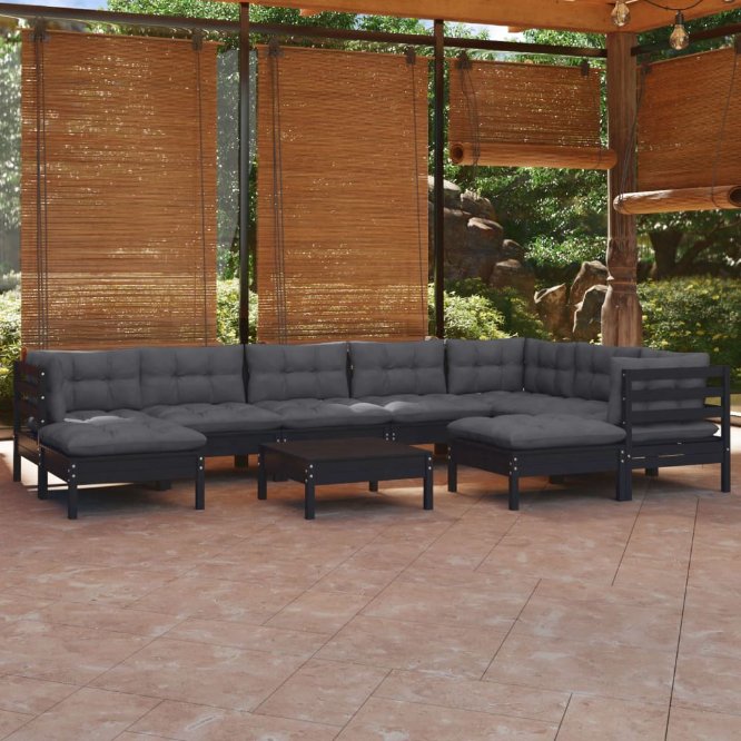vidaXL 10pcs conjunto lounge de jardim + almofadões cinza pinho maciço