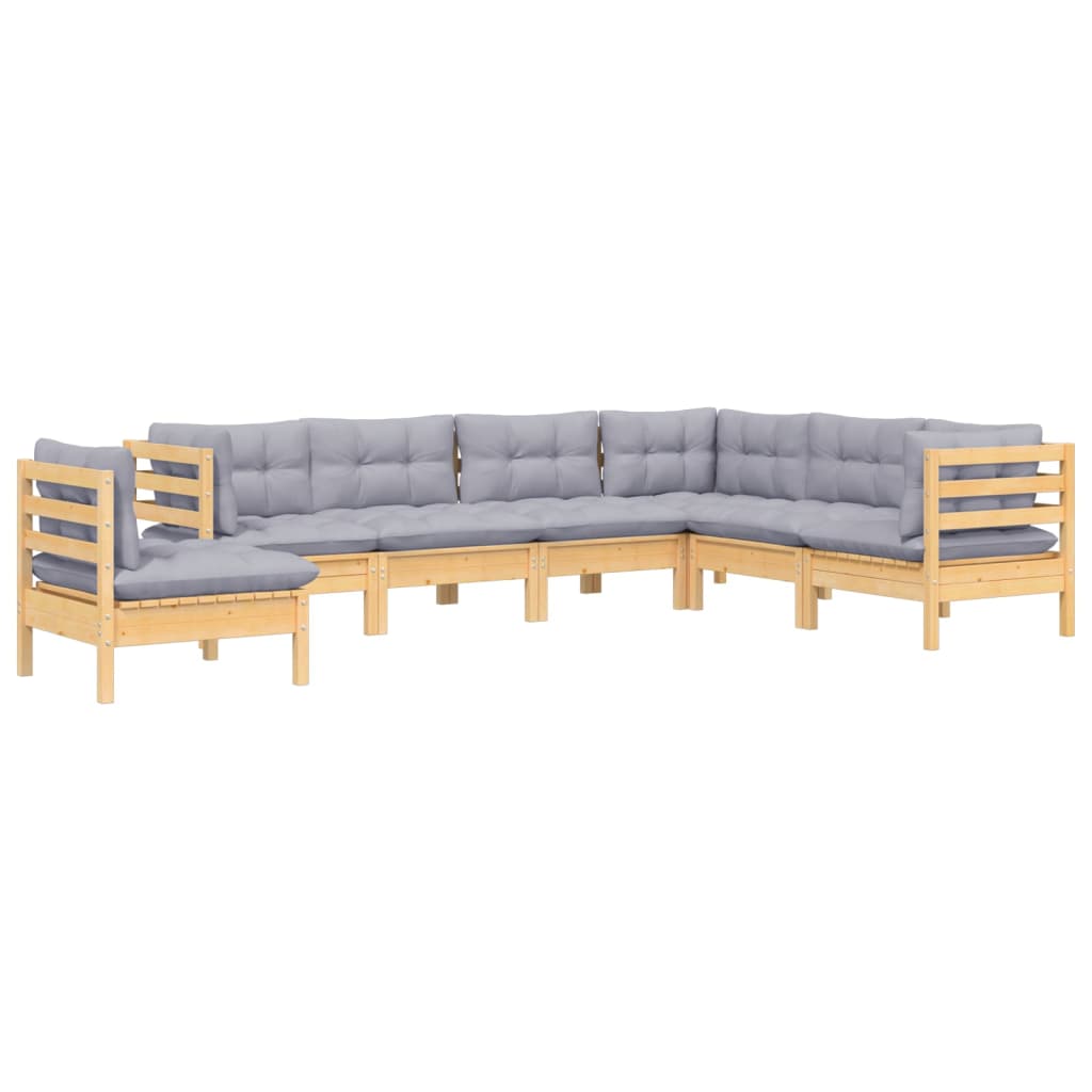 vidaXL 7 pcs conjunto lounge de jardim + almofadões cinza pinho maciço