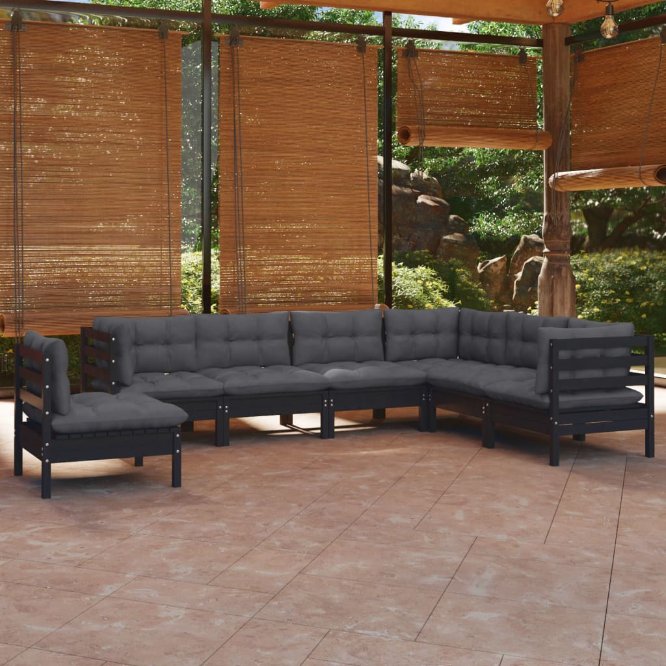 vidaXL 7 pcs conjunto lounge de jardim + almofadões cinza pinho maciço
