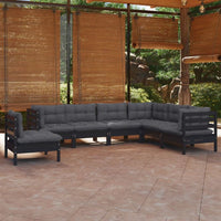 vidaXL 7 pcs conjunto lounge de jardim + almofadões cinza pinho maciço