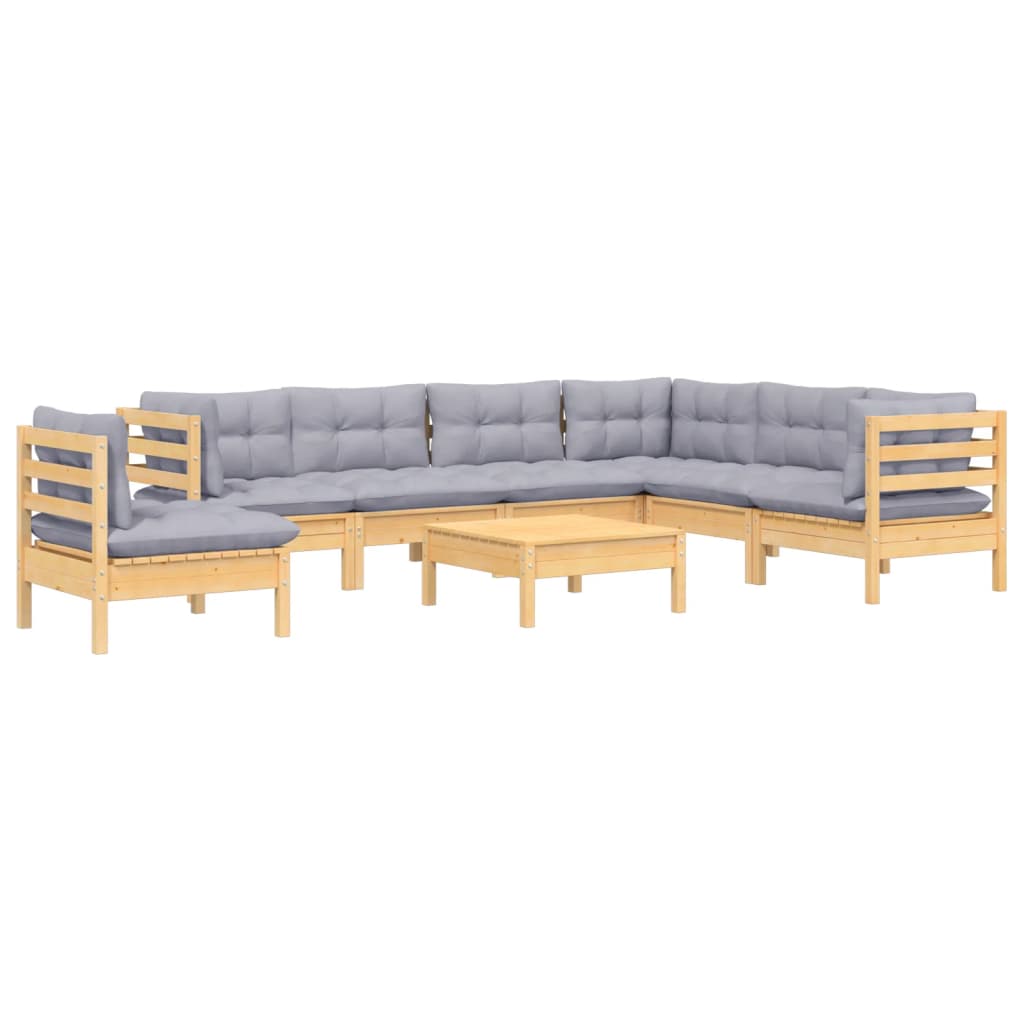 vidaXL 8 pcs conjunto lounge de jardim + almofadões cinza pinho maciço
