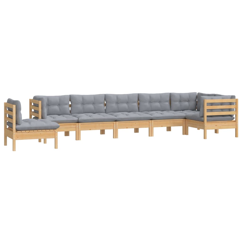 vidaXL 8 pcs conjunto lounge de jardim + almofadões cinza pinho maciço