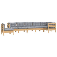 vidaXL 8 pcs conjunto lounge de jardim + almofadões cinza pinho maciço