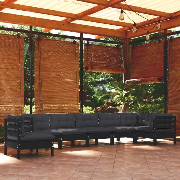 vidaXL 8 pcs conjunto lounge de jardim + almofadões cinza pinho maciço