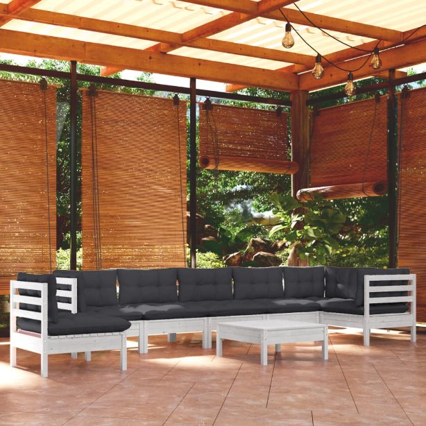 vidaXL 9 pcs conjunto lounge de jardim + almofadões cinza pinho maciço