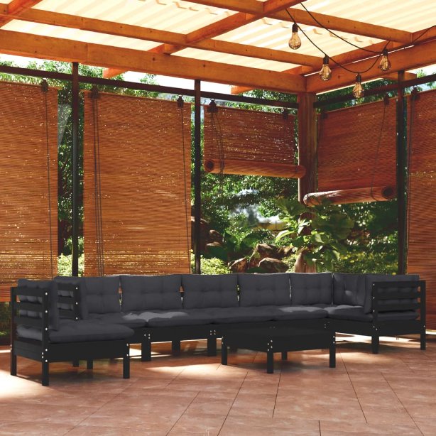 vidaXL 9 pcs conjunto lounge de jardim + almofadões cinza pinho maciço