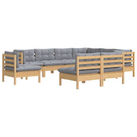vidaXL 9 pcs conjunto lounge de jardim + almofadões cinza pinho maciço