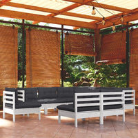 vidaXL 9 pcs conjunto lounge de jardim + almofadões cinza pinho maciço