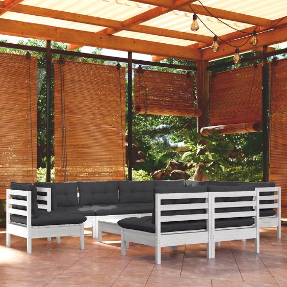 vidaXL 10pcs conjunto lounge de jardim + almofadões cinza pinho maciço