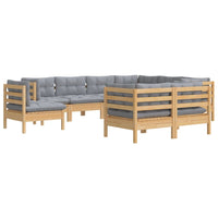 vidaXL 9 pcs conjunto lounge de jardim + almofadões cinza pinho maciço
