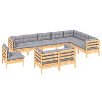 vidaXL 10pcs conjunto lounge de jardim + almofadões cinza pinho maciço