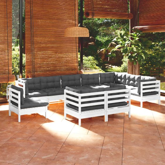 vidaXL 10pcs conjunto lounge de jardim + almofadões cinza pinho maciço