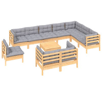 vidaXL 11pcs conjunto lounge de jardim + almofadões cinza pinho maciço
