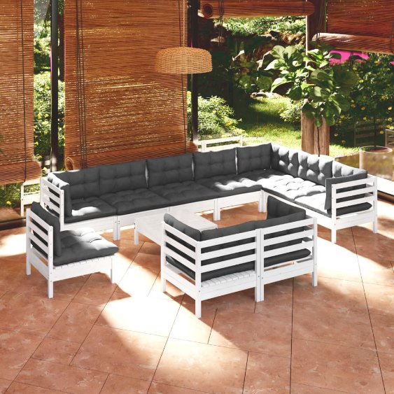vidaXL 11pcs conjunto lounge de jardim + almofadões cinza pinho maciço