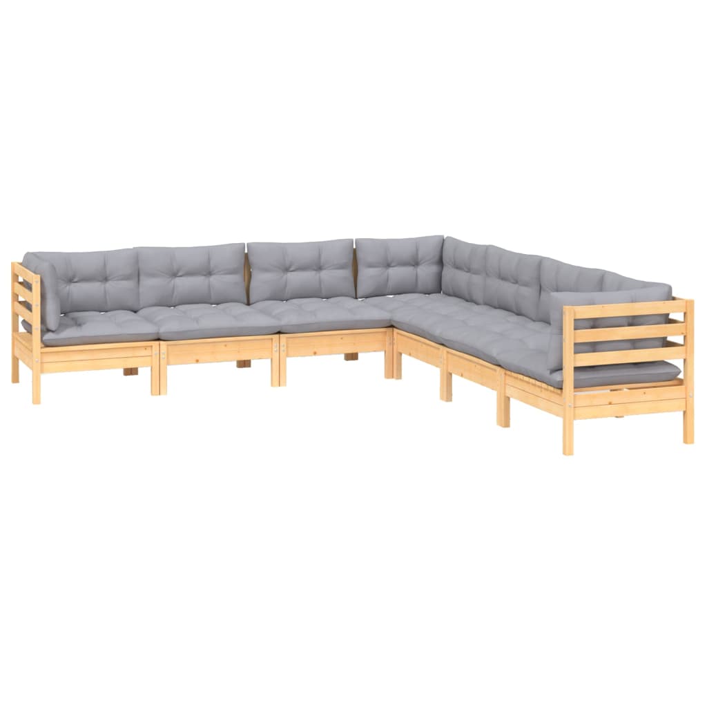vidaXL 7 pcs conjunto lounge de jardim + almofadões cinza pinho maciço
