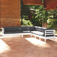 vidaXL 7 pcs conjunto lounge de jardim + almofadões cinza pinho maciço