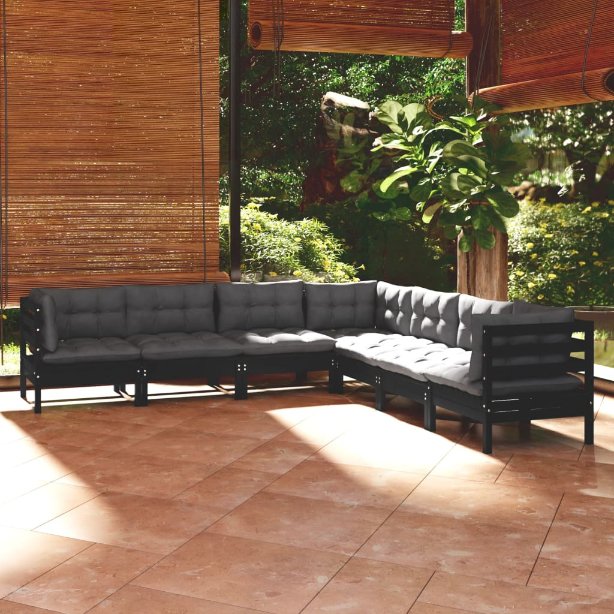 vidaXL 7 pcs conjunto lounge de jardim + almofadões cinza pinho maciço