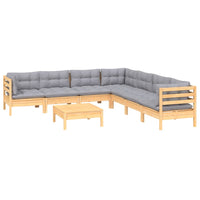 vidaXL 8 pcs conjunto lounge de jardim + almofadões cinza pinho maciço
